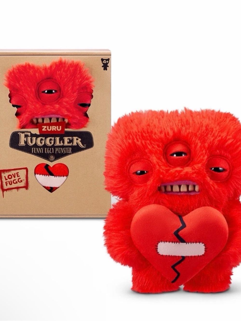 ZURU Fuggler Red Three-Eyed Plush Monster - Heart Accessory